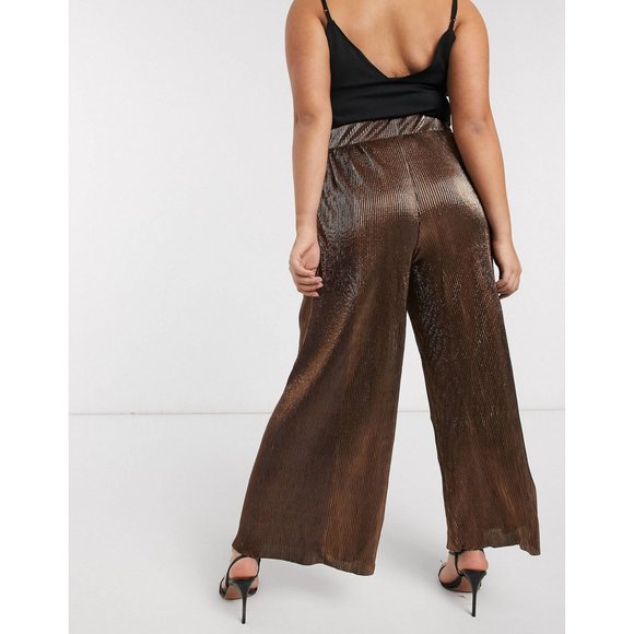Vero Moda Curve Womens Plisse Wide Leg Pants Metallic Copper plus size 2X - Picture 3 of 13